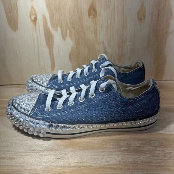 Converse Bedazzled Denim Canvas Sneakers Women’s Size 8 - Picture 1 of 9